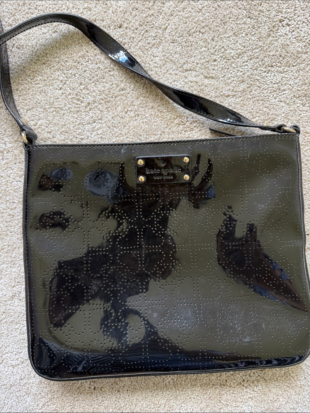 kate spade Black Patent Shoulder Bag with Gold Plaque